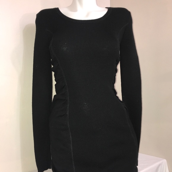 Calvin Klein Ribbed Wool Ruched Waist Long Dress - Picture 2 of 16